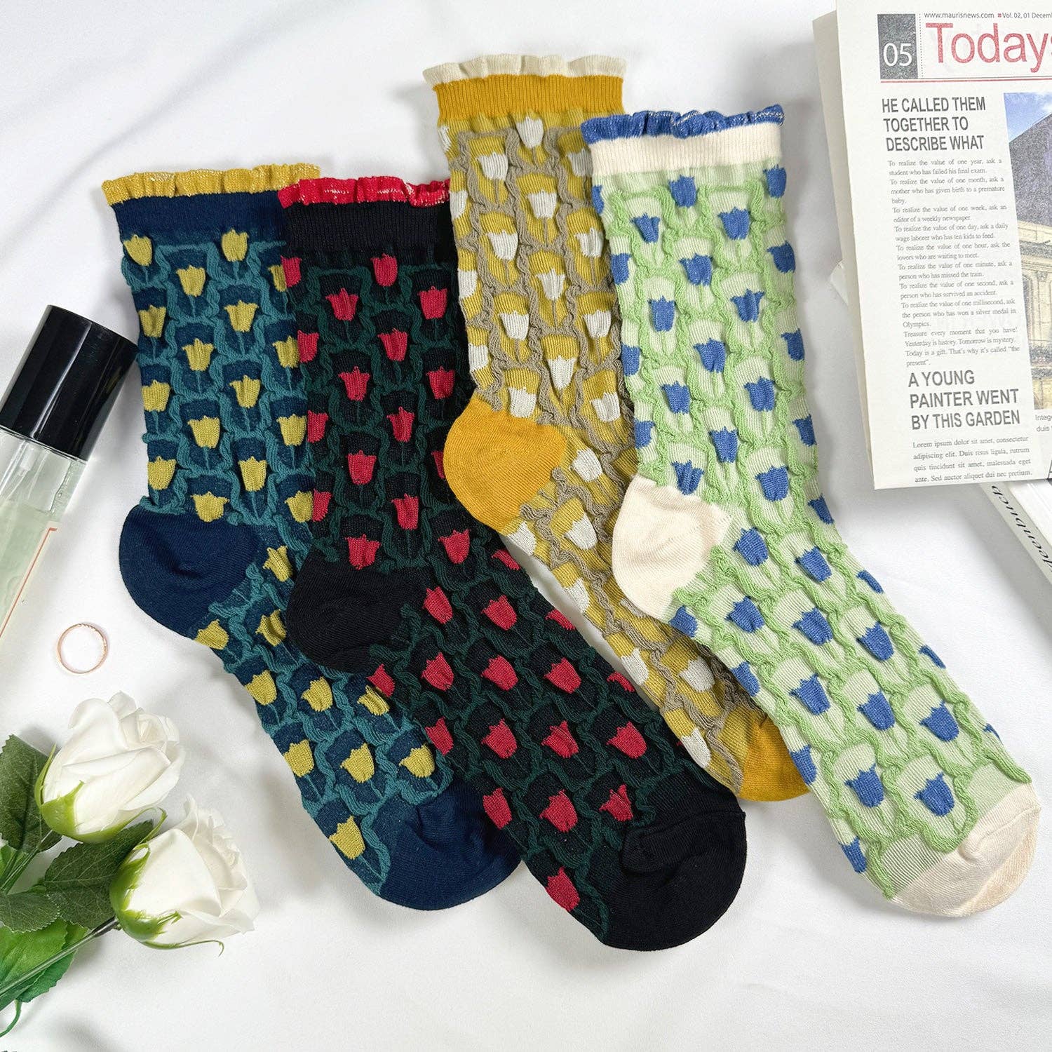 7DAYSSOCKS - Vente Chaussettes – femme - Chaussettes à volants pailletées fleuries pour femme9