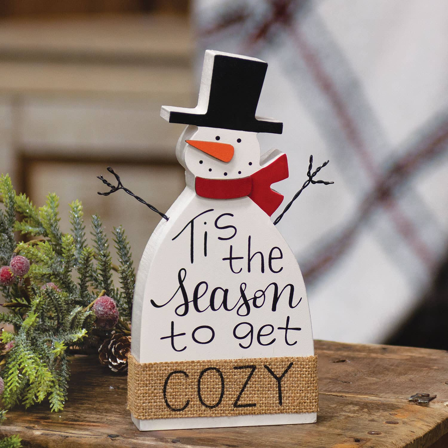 The Hearthside Collection - Wholesale Christmas Decoration - Tis the Season to Get Cozy Wooden Snowman Sitter1