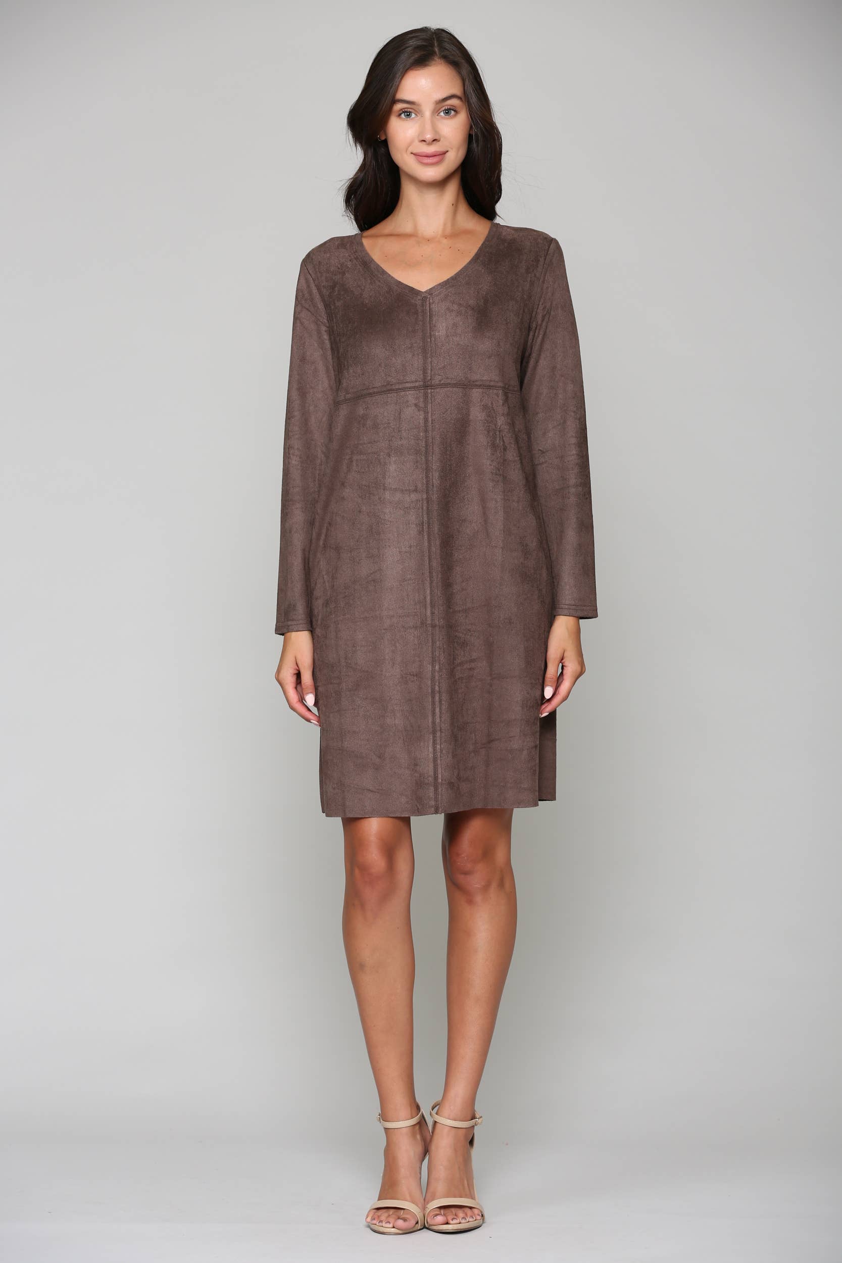 Joh Apparel – Vestido - Mulher por atacado – Vestido Aurora Stretch Camurça com Decote em V SEM Bolsos32