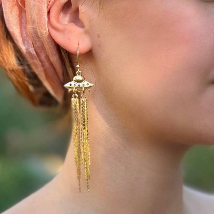 Spaceship with tassel earring for wholesale by Atra Nova By Sheila B.