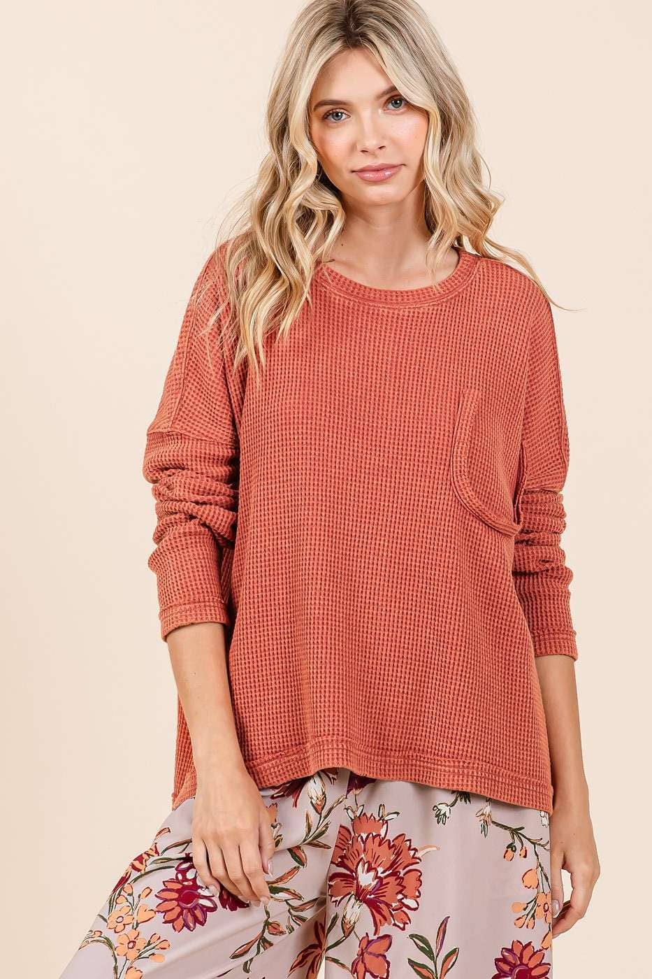 mittoshop - Venta al por mayor Jersey corto de punto - Mujer - TOP TIPO GOFRE DE MANGA LARGA CON BOLSILLO RECORTADO EN LAVADO MINERAL4