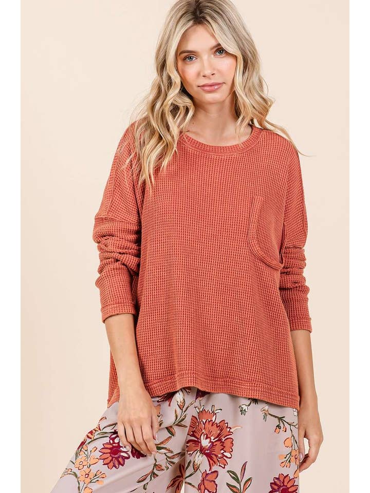 mittoshop - Venta al por mayor Jersey corto de punto - Mujer - TOP TIPO GOFRE DE MANGA LARGA CON BOLSILLO RECORTADO EN LAVADO MINERAL4