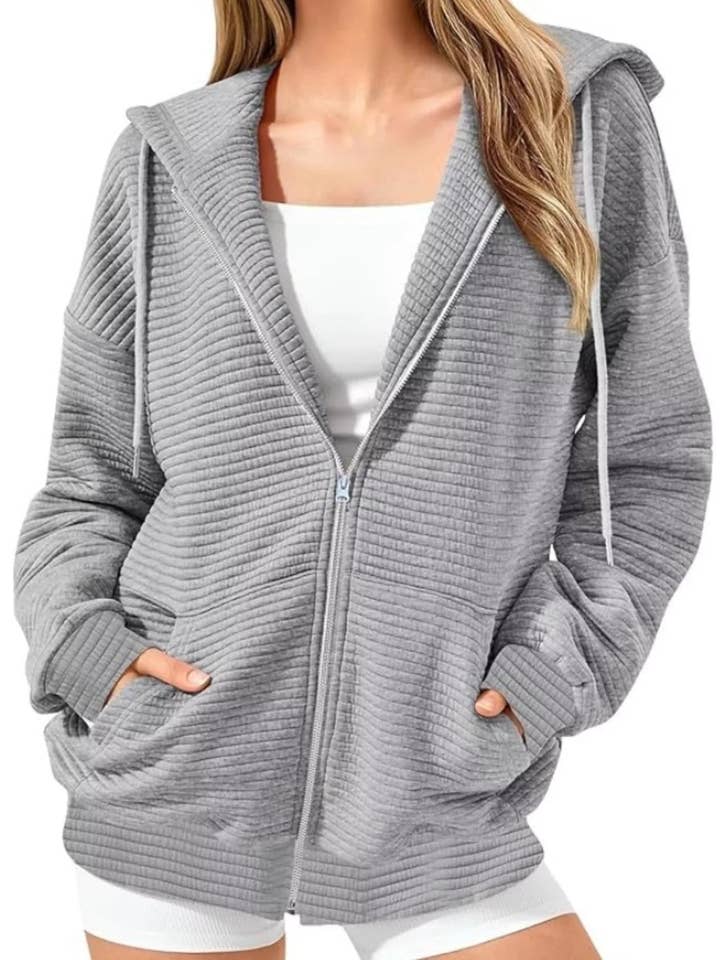 Drawstring Zip Up Dropped Shoulder Hoodie for wholesale by React Activewear