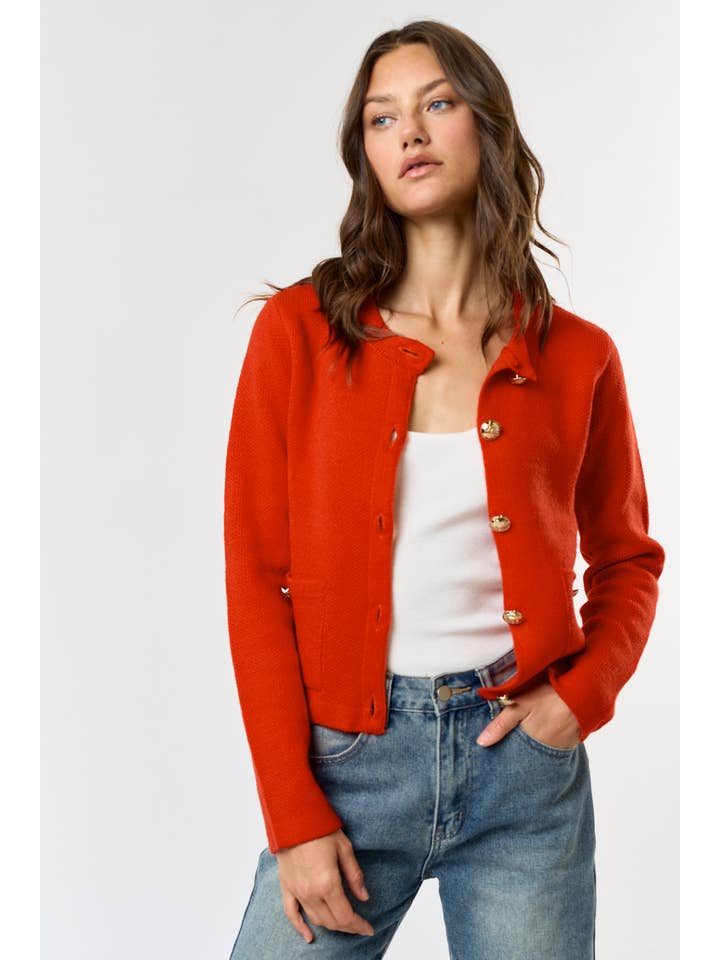Red ILT4805 BUTTON FRONT POCKET DETAIL SWEATER CARDIGAN for wholesale on Faire