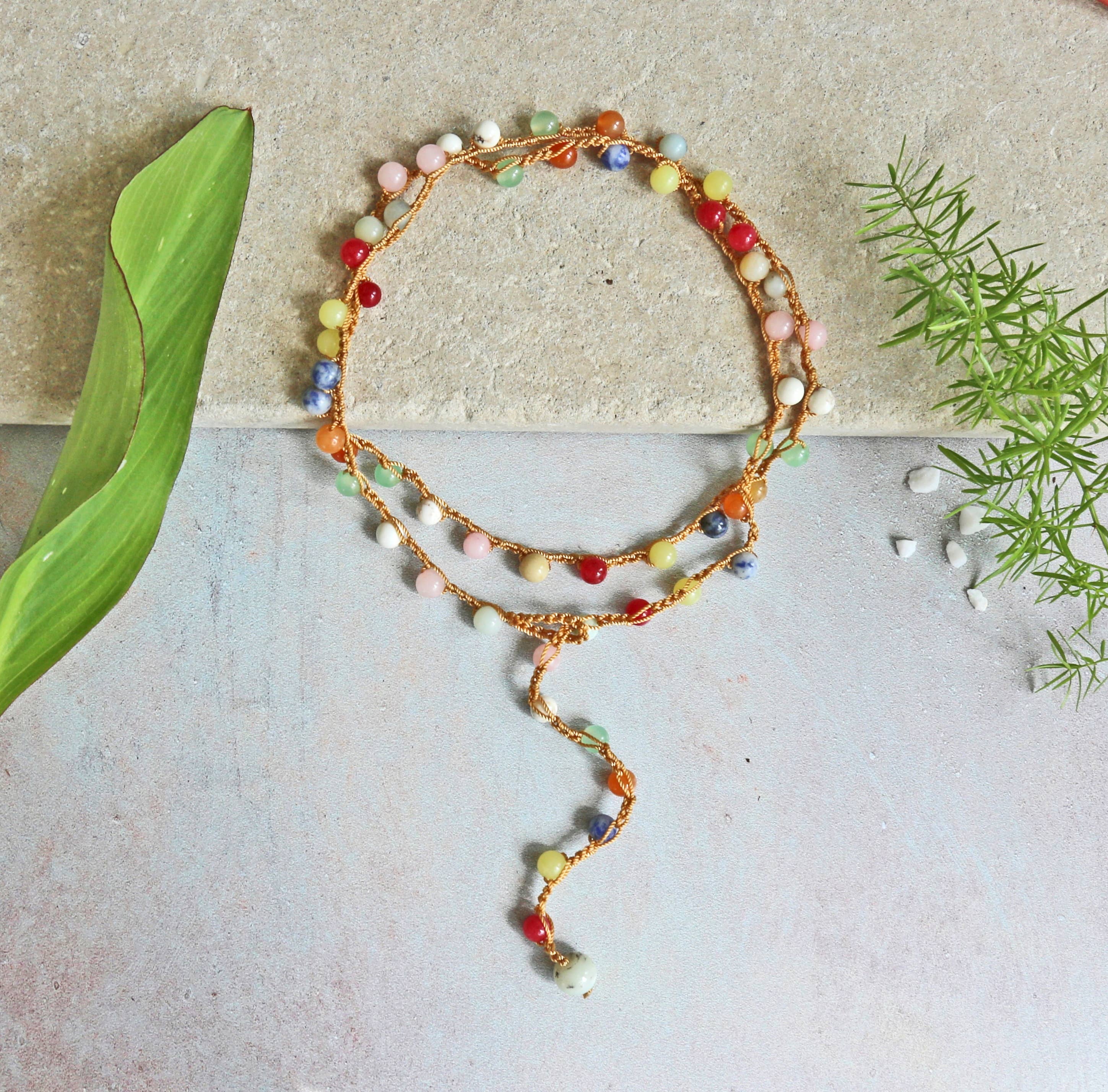 IST Jewelry - Wholesale Beaded/Pearl Necklace - Multi-Gem Stone Round Bead Crochet Long Layering Necklace7