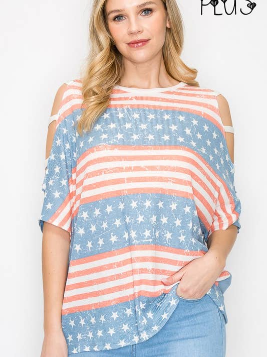 10728SSP371 - PLUS STØRRELSE STRIBE OG STJERNE SKULDERREM TOP for engroshandel hos A.gain