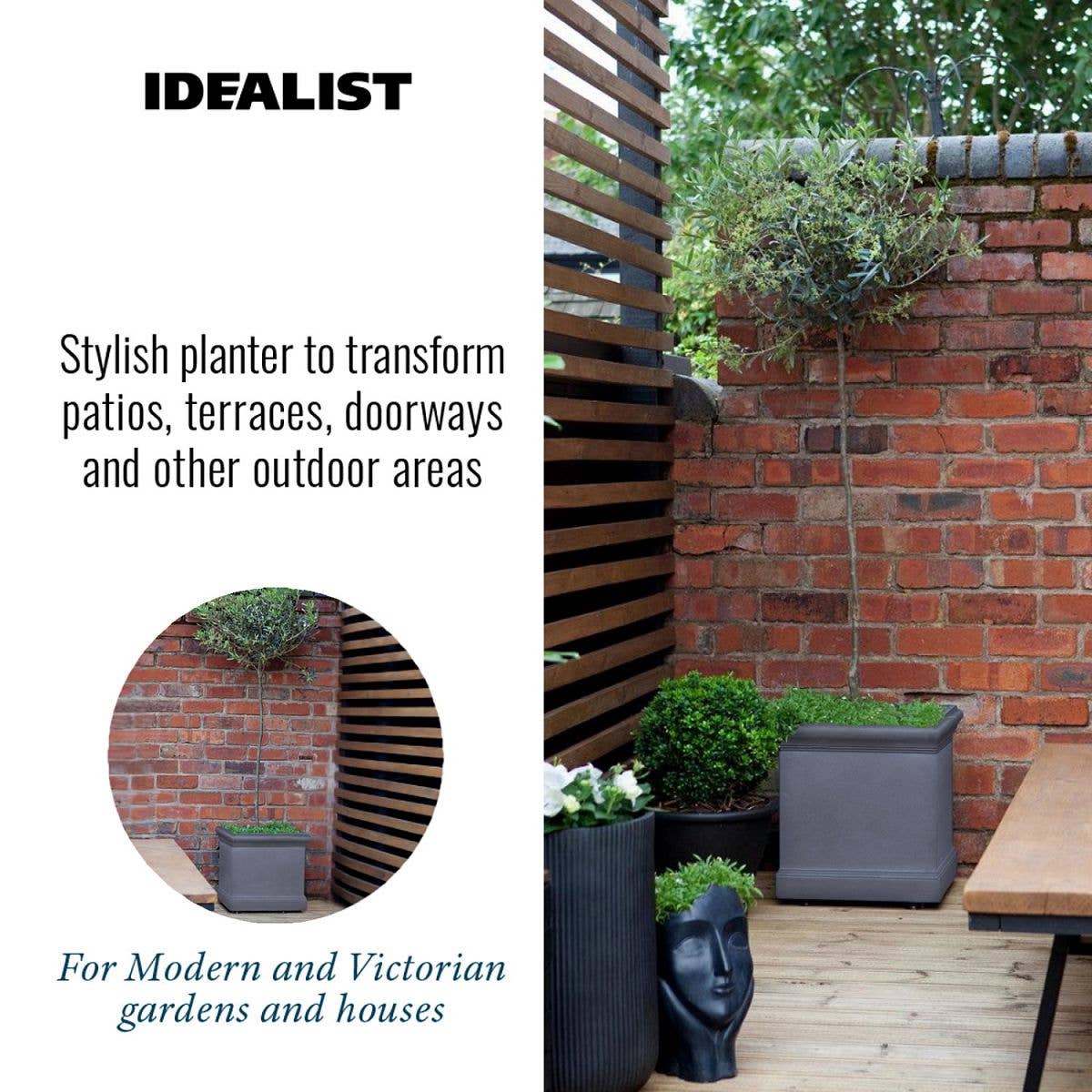 Idealist Lite Fibrestone Planters – Engroshandel Plantekasse – Idealist victoriansk firkantet udendørs plantekasse i let fiberklinker sten9