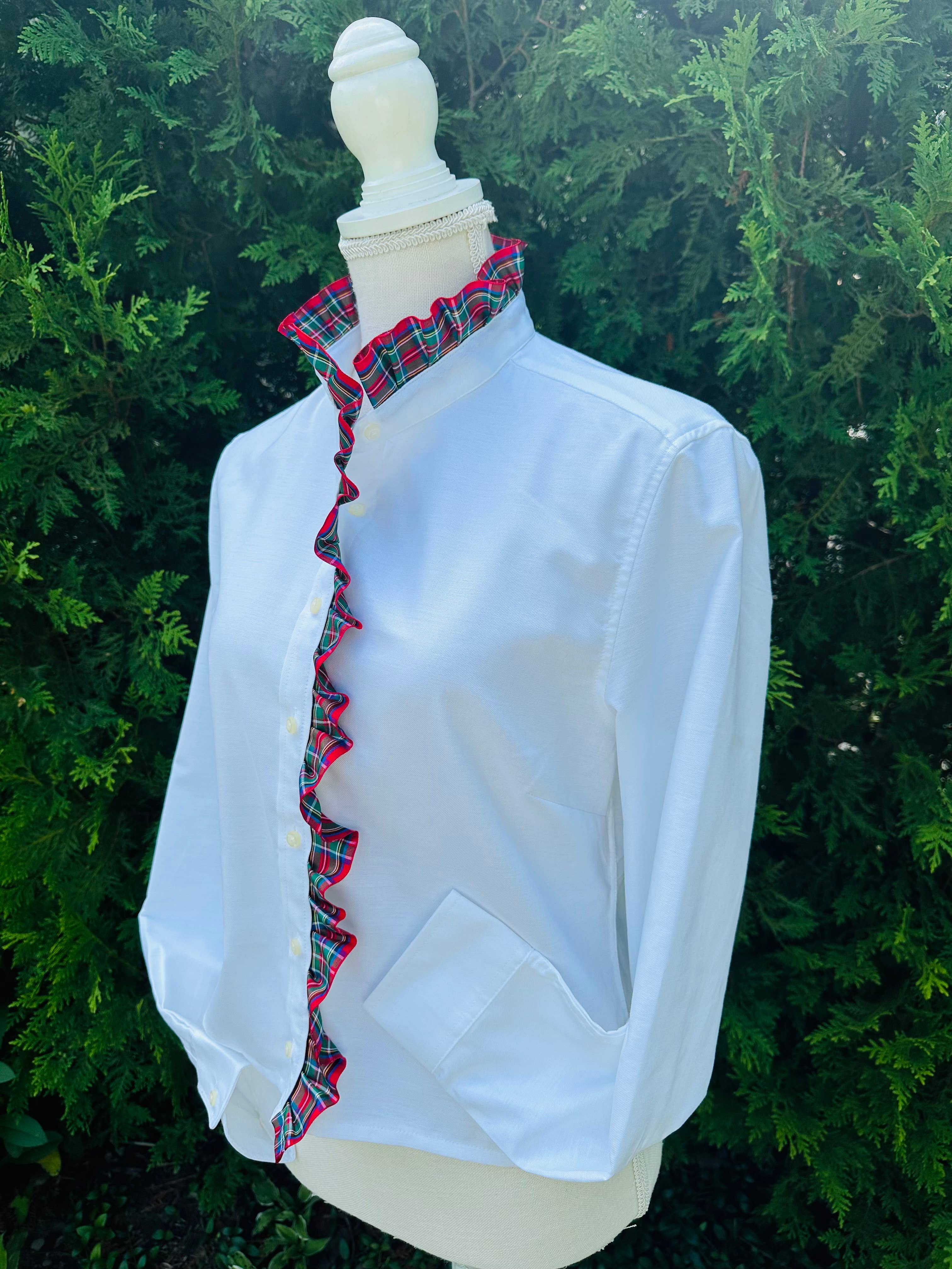Sophia Holiday Ribbon Untucked Oxford - White w Red Plaid for wholesale on Faire6