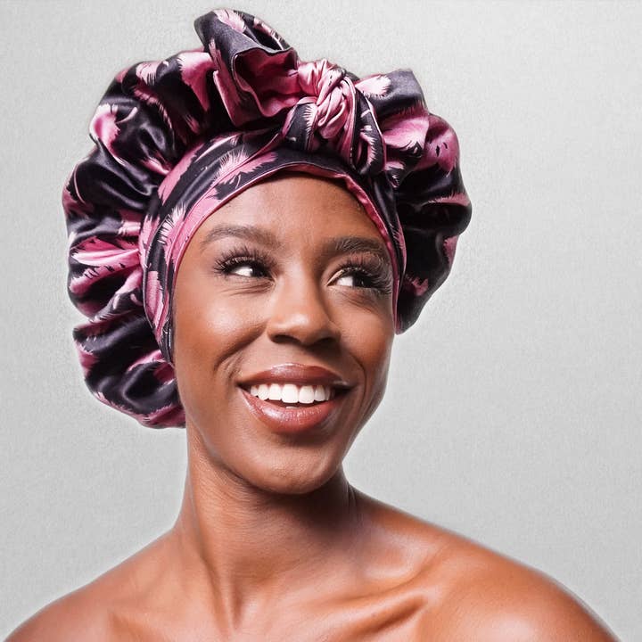 Nochka - Wholesale Sleep cap / bonnet – women's - Vintage Pink Print Reversible Bonnet with Ties6