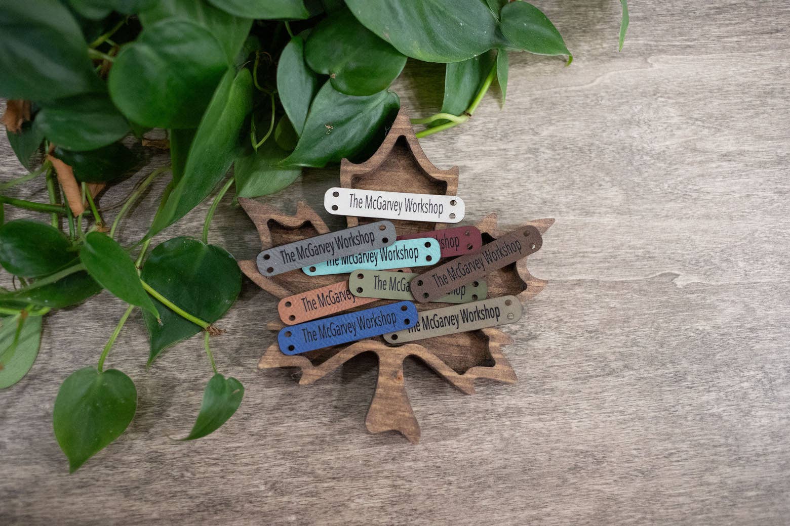 The McGarvey Workshop - Wholesale Knitting/Crochet Supplies - Custom Faux Leather Tags for Knitting and Crochet, Personalized Labels for Handmade Items, No Sew Logo, 2.5" x 0.5"0