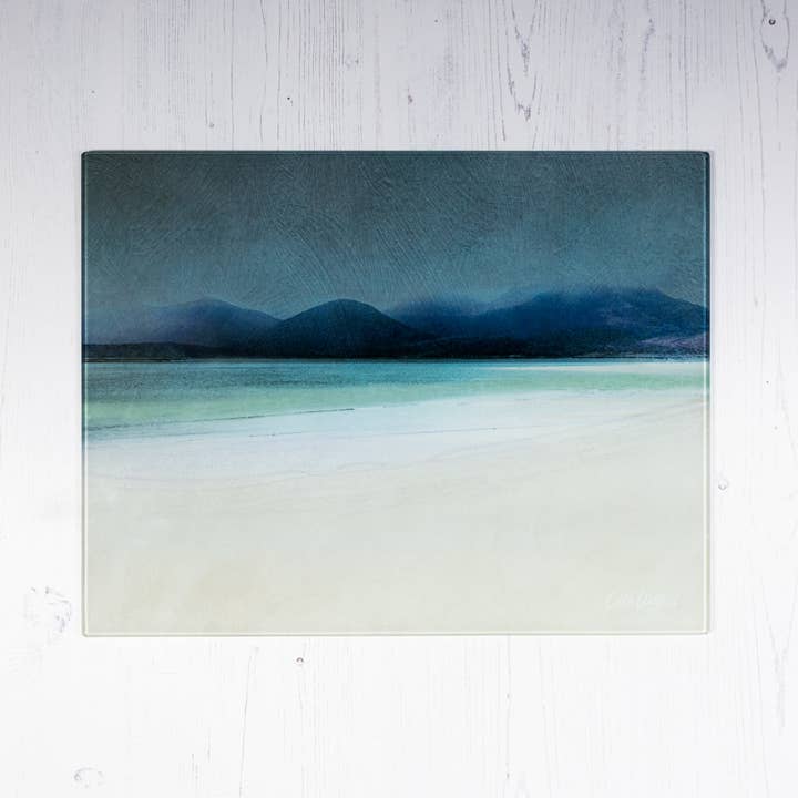 Horgabost Harris Glass Worktop Saver for wholesale by Cath Waters Scottish Landscapes