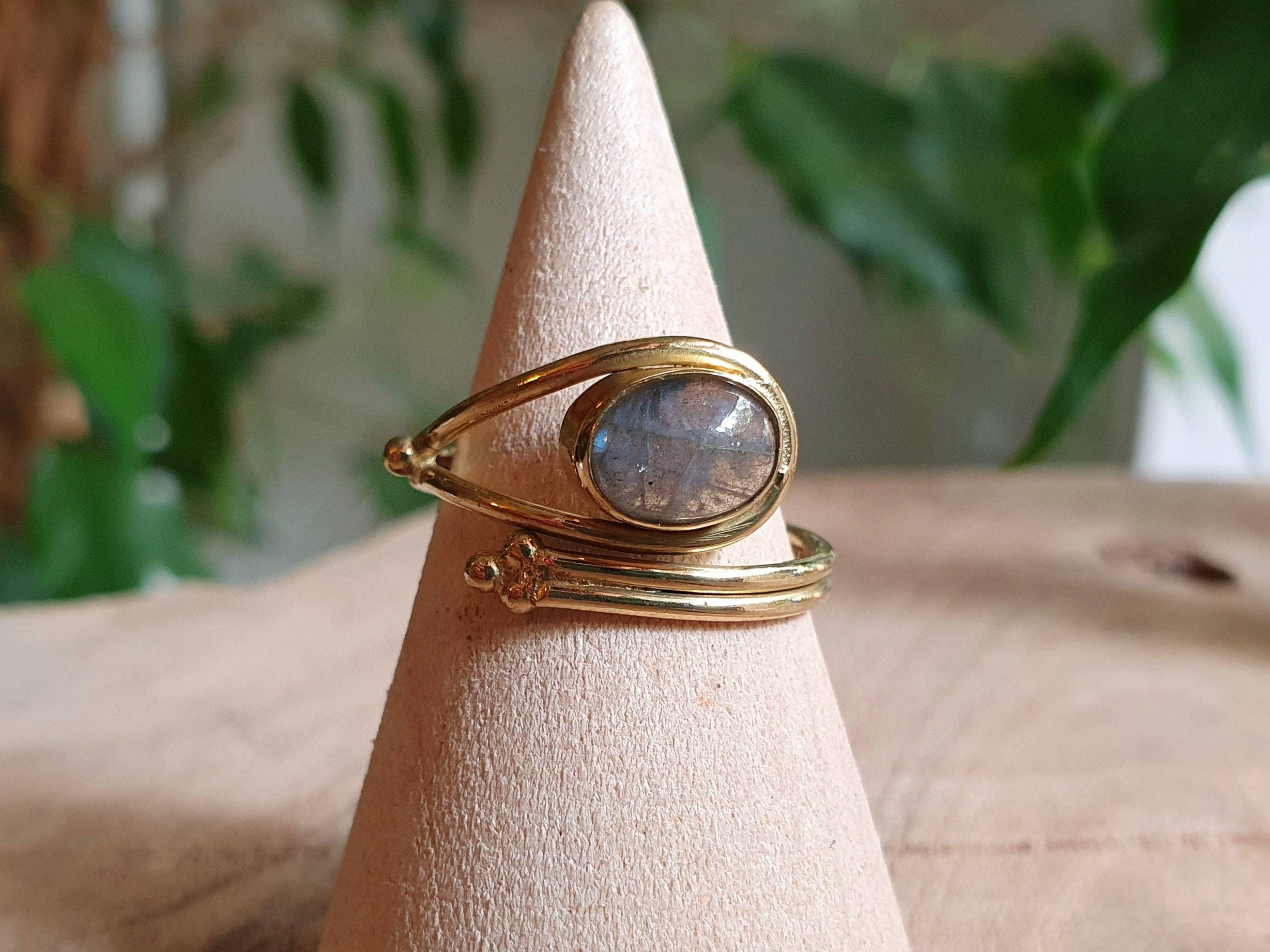 Kaali Boutique - Wholesale Multi-Stone Ring - Adjustable Labradorite Ring Ethnic style Brass / Boho /  Bohemian / Psy / Rustic / Tribal / Gypsy / Festival / Healing / Festival5