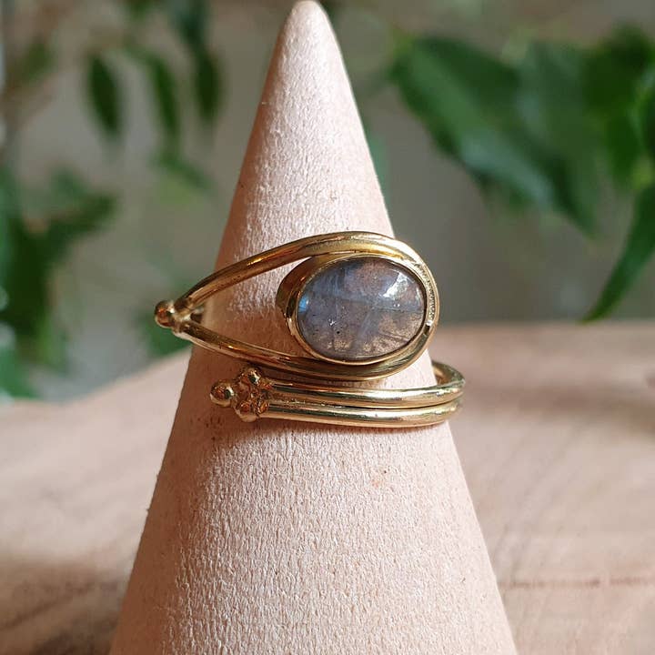 Kaali Boutique - Wholesale Multi-Stone Ring - Adjustable Labradorite Ring Ethnic style Brass / Boho / Bohemian / Psy / Rustic / Tribal / Gypsy / Festival / Healing / Festival5