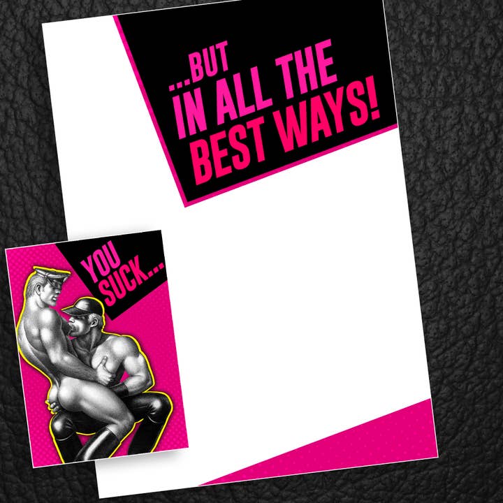 Peachy Kings / Kweer Cards - Vendita all'ingrosso Biglietti di auguri generici - Tom of Finland You Suck - Biglietto di auguri gay (Queer, LGBTQ)
