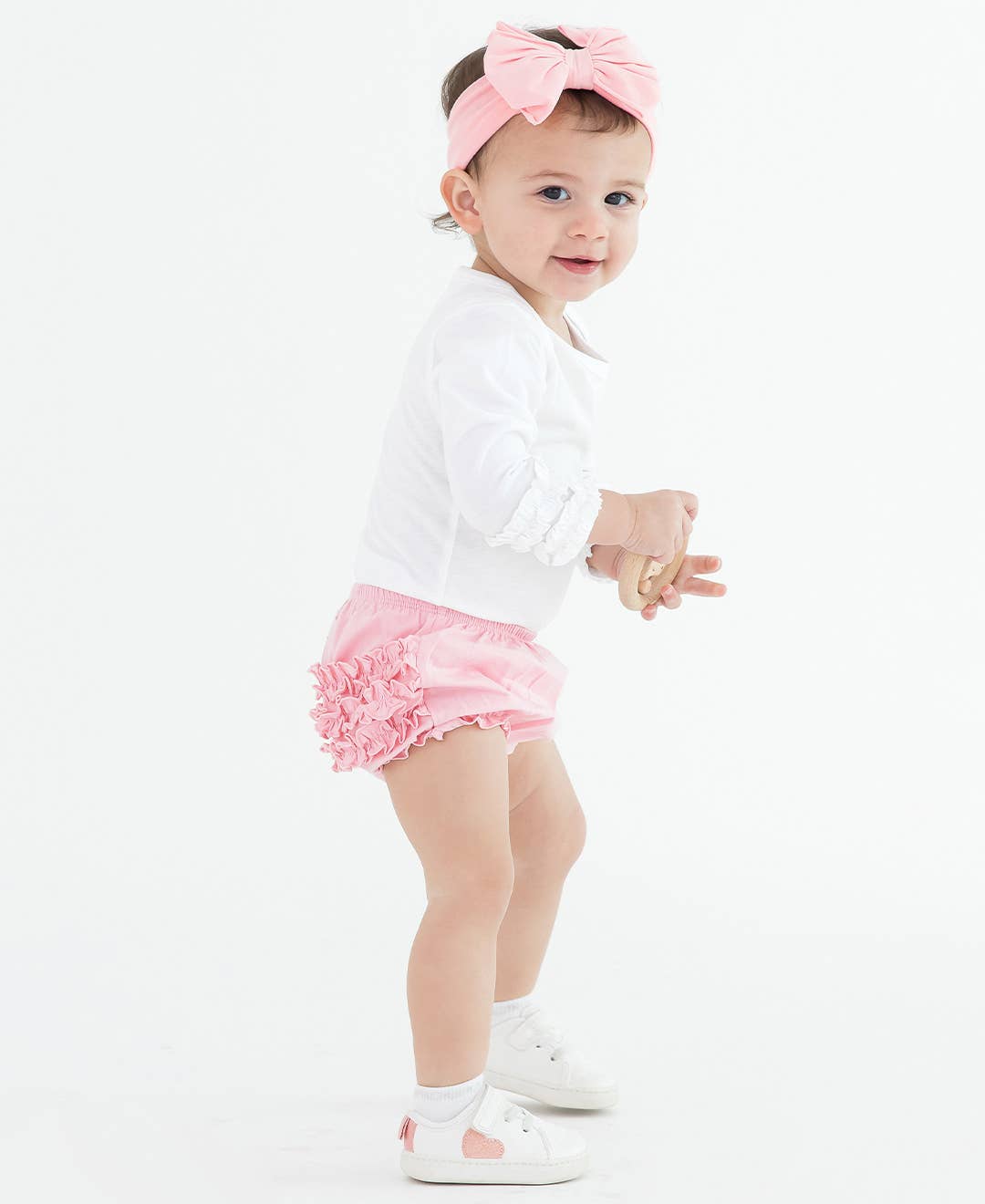 Baby Girls Pink Knit RuffleButt Bloomer for wholesale on Faire3