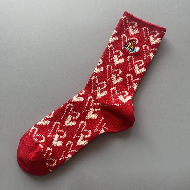 Tourtiwi - Wholesale Socks - Women's - Red Snowflake & Geometric Patterns Christmas Crew Socks19