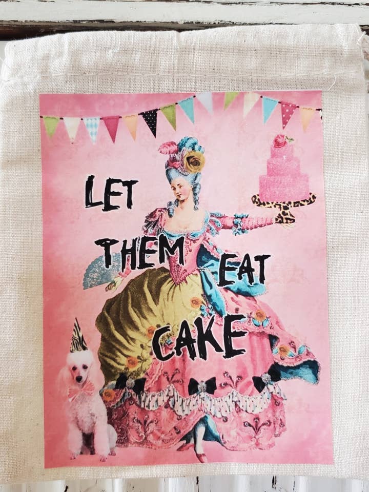Bolsa de regalo de lona de algodón con diseño de María Antonieta Let Them Eat Cake para venta al por mayor de Little Heart Designs