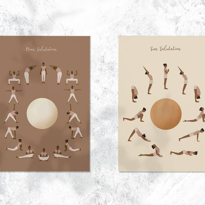 Holistic Atelier – Engroshandel Postkort – Yoga postkort, Solhilsen og Månehilsen