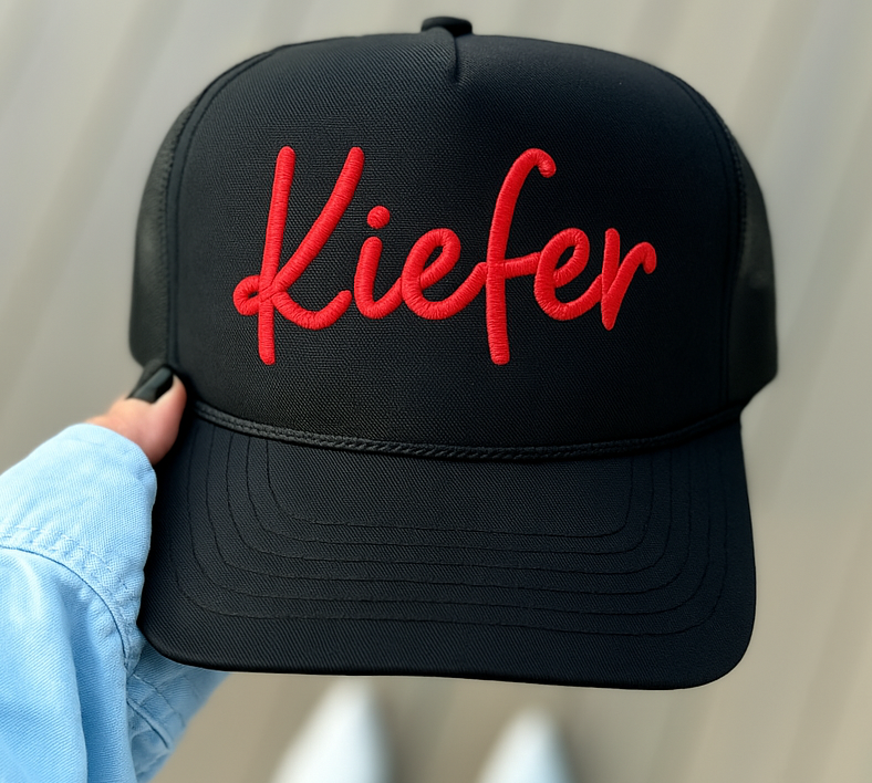 Hillside Threads Wholesale - Wholesale Trucker Hat - Unisex - Custom Embroidered Trucker Hat - Script Font7