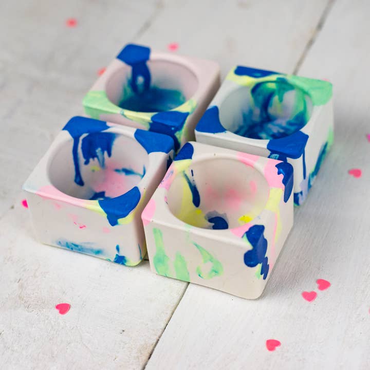 Jesmonite marbled tea light holder set, mini planter set for wholesale by Nine Angels