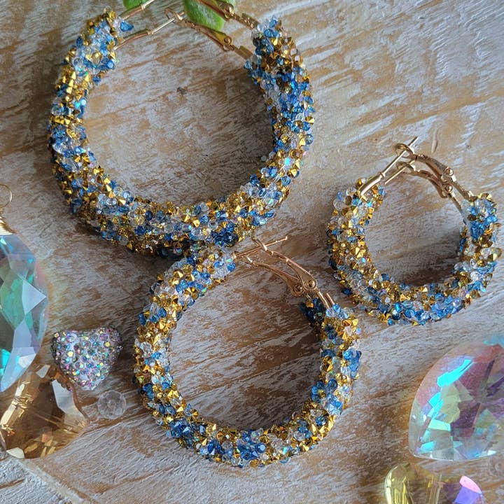 JEMdesigns - Wholesale Dangle Earrings - Blue and Gold Glitter Earrings