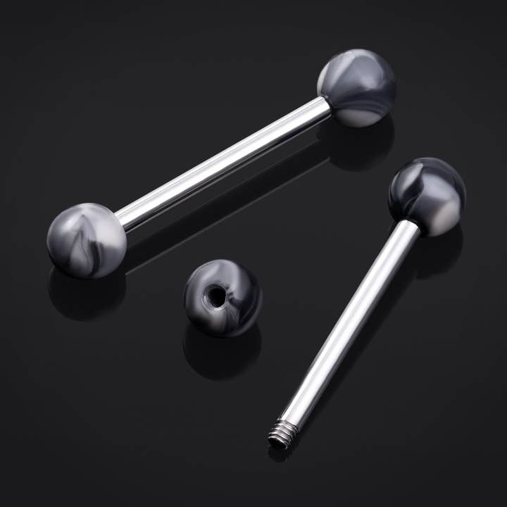 Marble Black and White Titanium Tongue Bar 1.6mm for wholesale by Custom Plugs