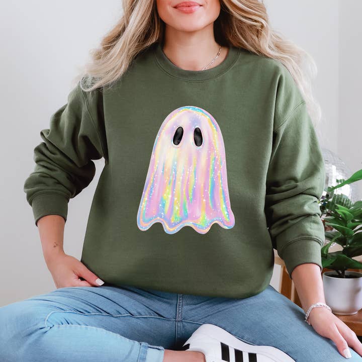 Refinery Number One LLC - Wholesale Graphic Sweatshirt - Unisex - Shimmering Ghost, Iridescent Ghost Halloween Sweatshirt5