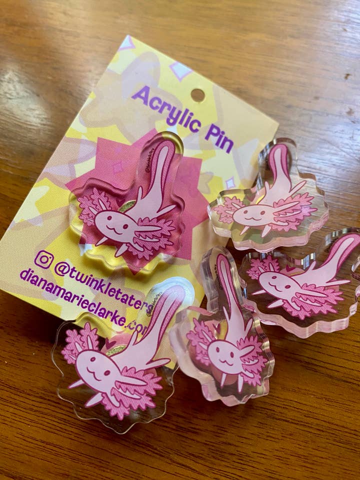 Axolotl 1.5" Acrylic Pin for wholesale by Designs by Diana - twinkletaters