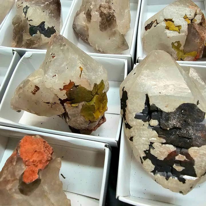 Distinction Crystals – Pedra/cristal espiritual por atacado – Goethita/hematita sobre cristal de quartzo “Blacknite Quartz” Deal1