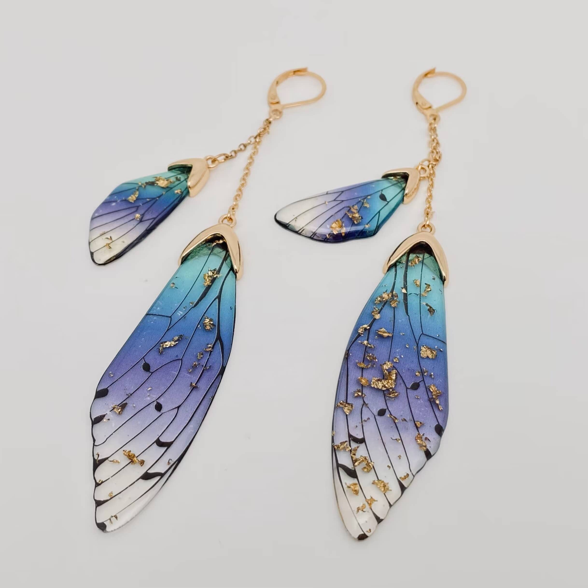Mio Queena - Wholesale Clip-On Earrings - Butterfly Wings Ear Clip Gradient Color Cicada Wing Earrings4