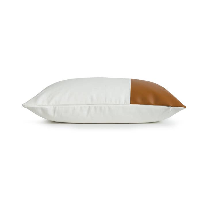 Hofdeco - Wholesale Throw Pillow Cover - Faux Leather Lumbar Pillow Cover, Modern design, Camel White