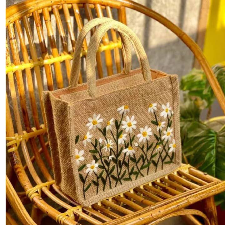 Sac en toile de jute brodé, sac fourre-tout brodé, sac fourre-tout de plage pour la vente par EmbroideryNTA