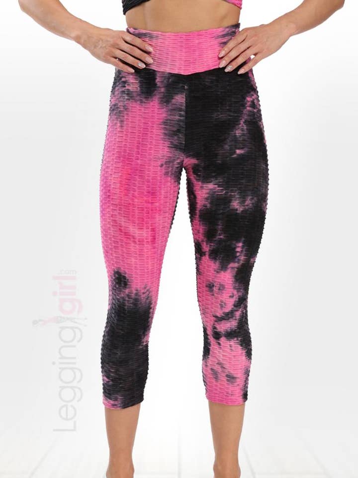 Capri Booty Lift Noir/Rose - Large bande pour la vente par LeggingGirl.com