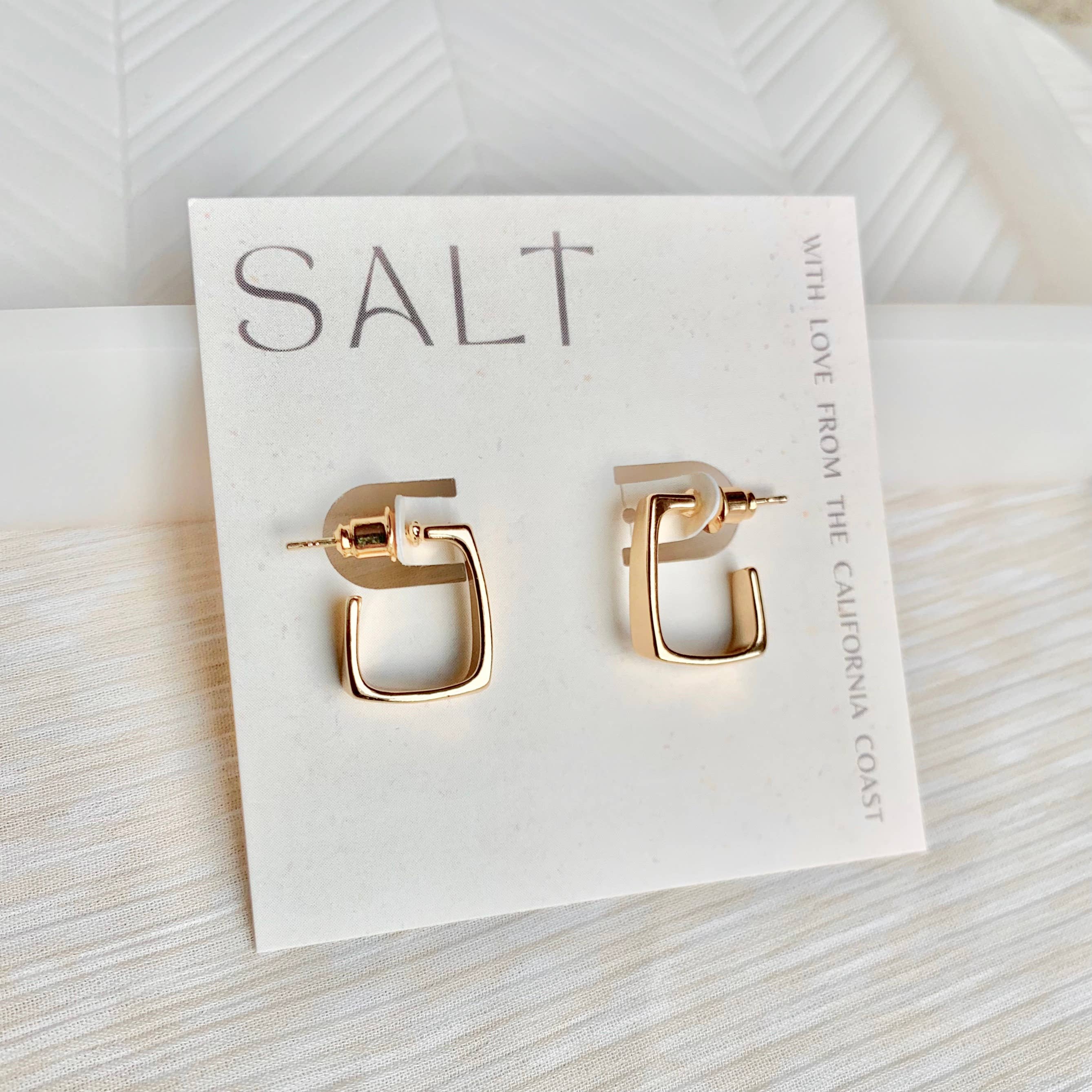 SALT by Sarah Curtis - Wholesale Huggie Earrings - SQUARE HOOP EARRINGS | gold | stud post huggies