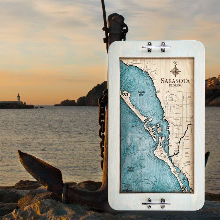 Sarasota 3D Wood Map Nautical Serving Tray & Wall Art for wholesale by Sea & Soul Nautical Chart Art