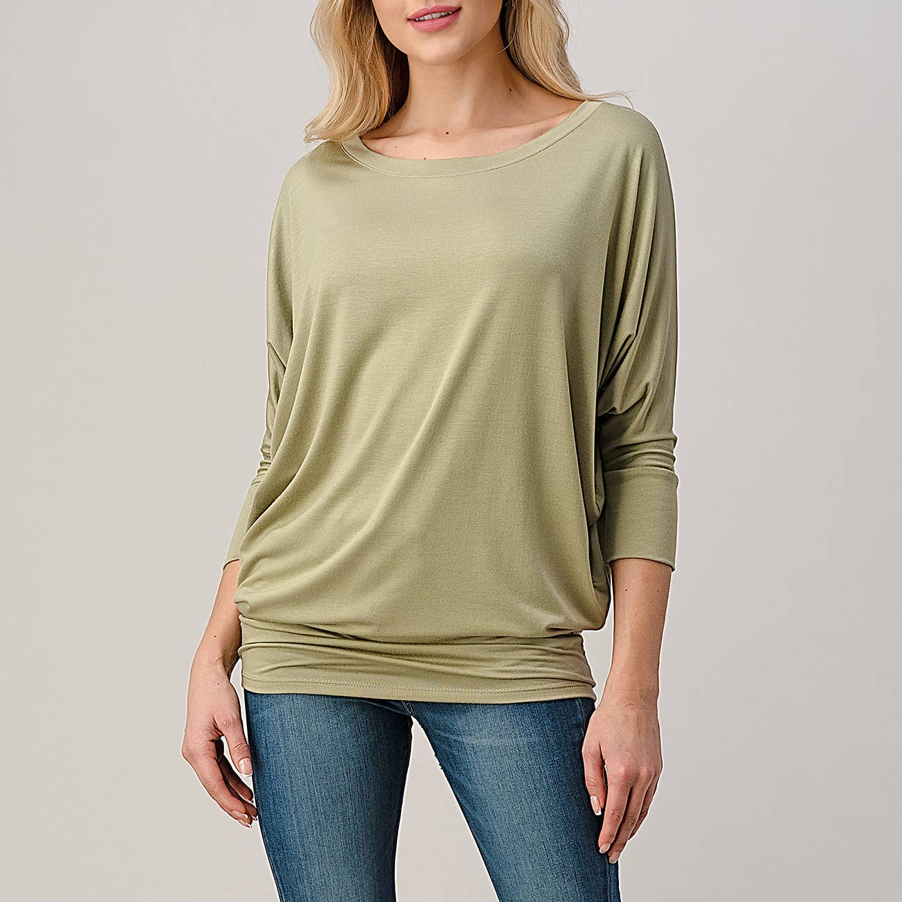 Heimious - Wholesale Knit Top - Women's - 3/4 Dolman Sleeve Round neck Modal Jersey  Top, 250349