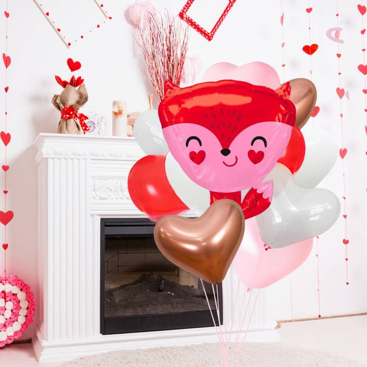 Ellie's Party Supply - Wholesale Balloon - Red & Pink Heart Fox Valentine Balloon Bouquet Kit (12 Pack)1