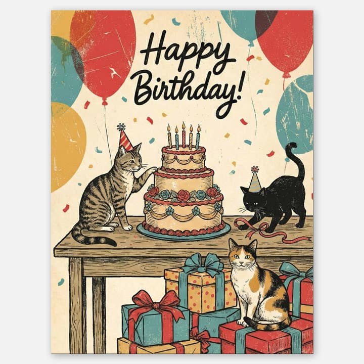 Party cats - A2 greeting card for wholesale by Paper Slam