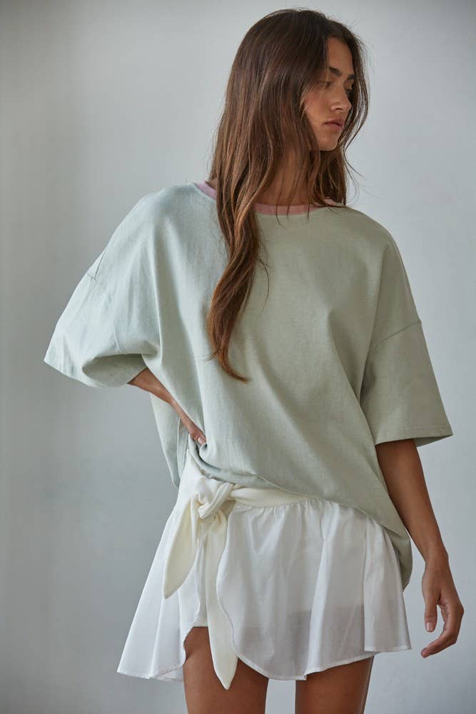 By Together - Wholesale T-Shirt - Women's - L8881 | Knit Cotton Contrast Neck Crew Neck T-Shirt2