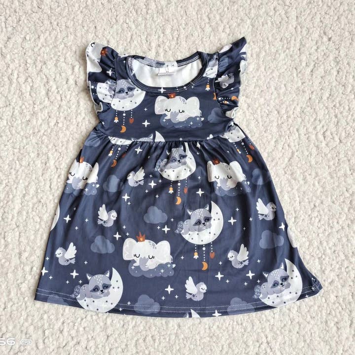 Baby girls navy elephant pearl dresses for wholesale by Aier Wholesale