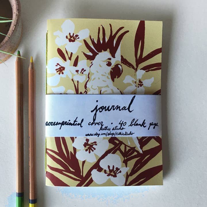 Cockatoo Screen-printed Cover Hand Bound Journal for wholesale by Kathie Studio