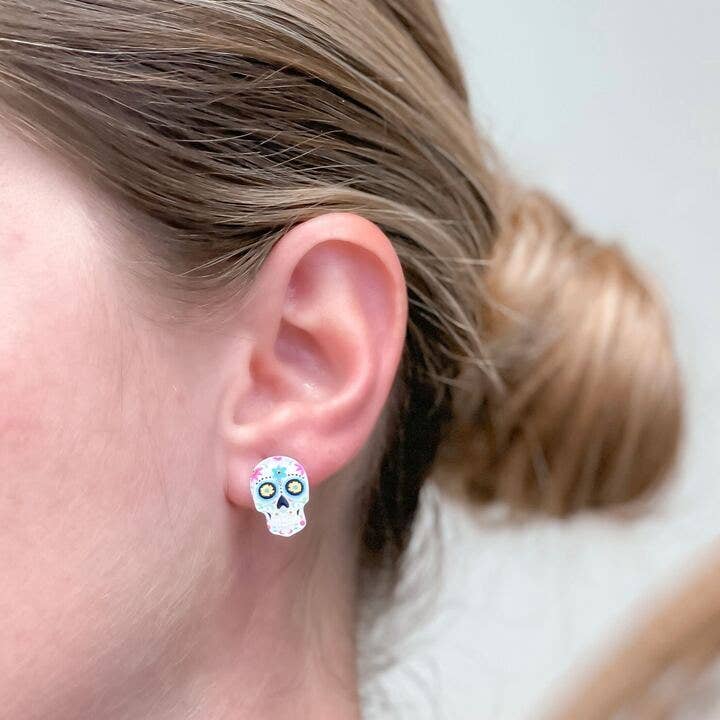 Prep Obsessed Wholesale - Wholesale Stud/Post Earrings - Printed Sugar Skull Stud Earrings0