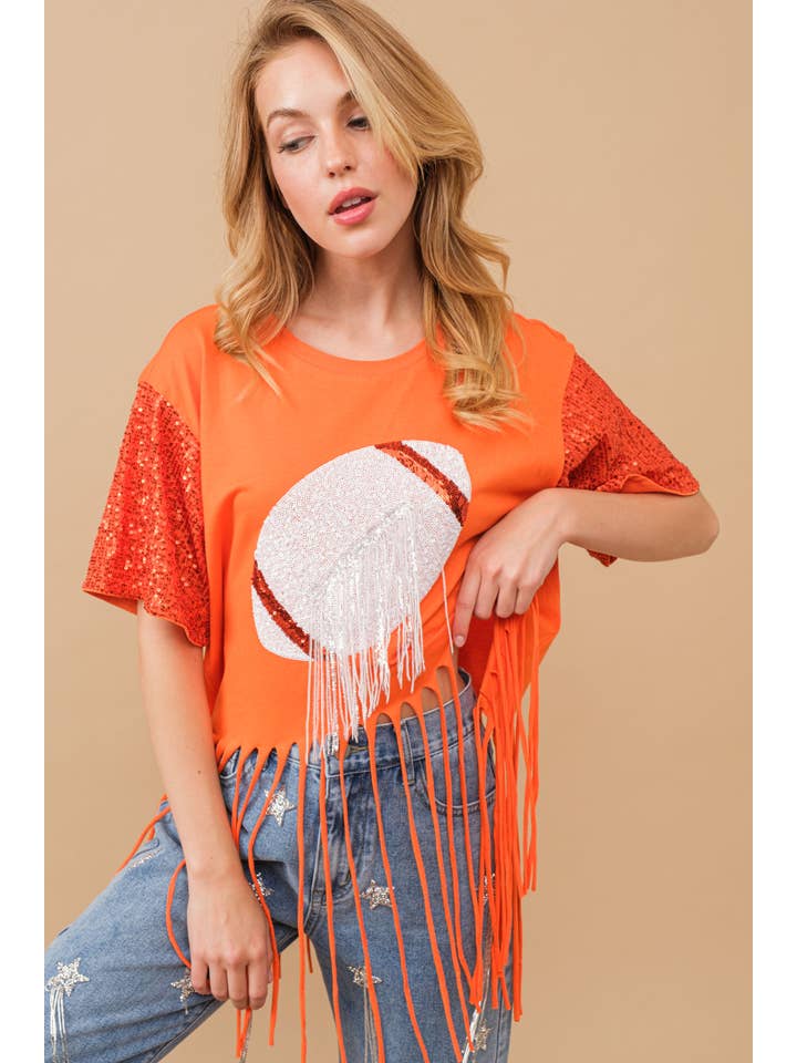 Blue B - Wholesale T-shirt – women's - 34255T - Football Sequin Fringe Graphic Tee Top8