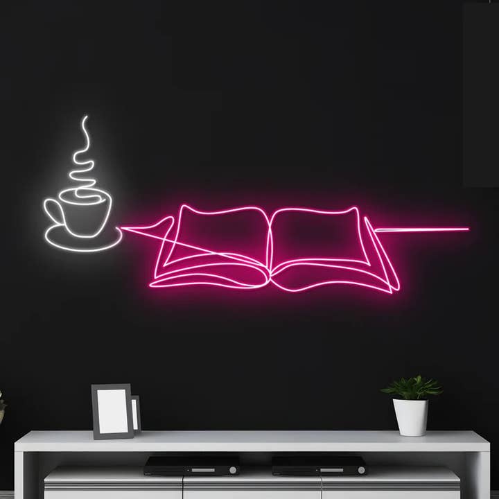 Book & Coffee Neon Sign, Coffee Store Book Shop Wall Deco for wholesale by Glow Neon