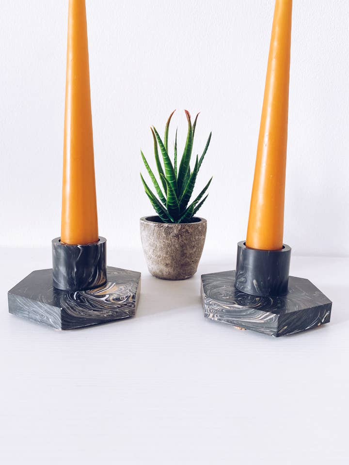 Hexagon Marbled Candle Holders ( Set of 2) for wholesale by dottie + olive