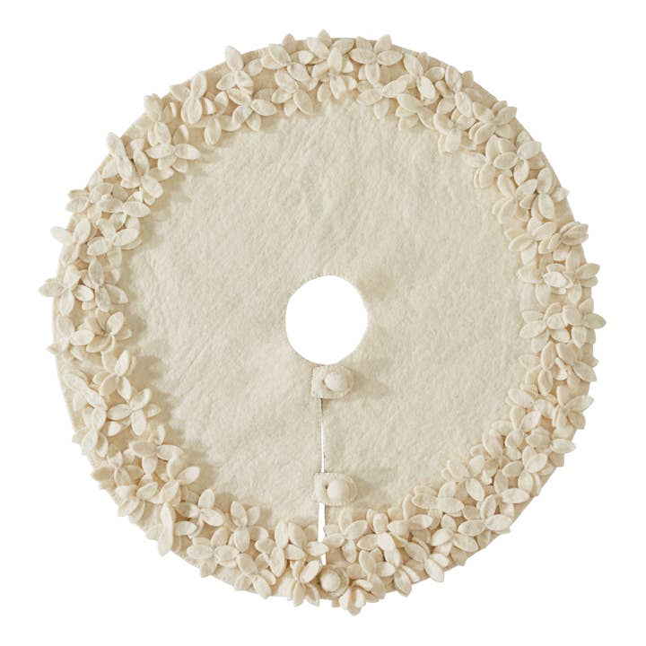 Hand-Felted Wool Christmas Tree Skirt - Flowers -26", Small for wholesale by Arcadia Home