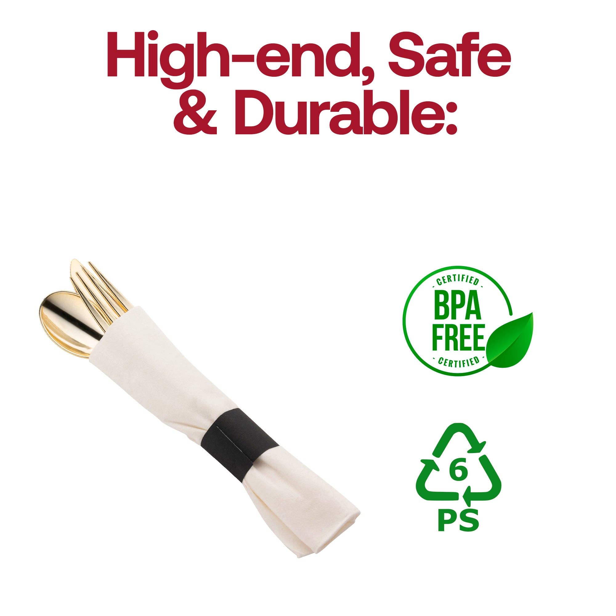 Smarty had a Party - Wholesale Disposable Servingware Set - Gold Plastic Cutlery in White Napkin Rolls Set - 10 Guests3