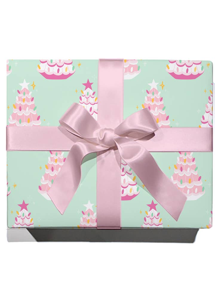 Christmas Pink Retro Trees Wrapping Paper - Single Sheet for wholesale by Rock Paper Scissors