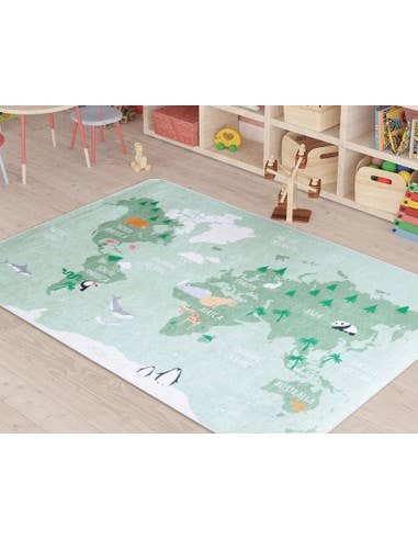Mani Textile - Venta al por mayor Alfombra pequeña - Niños y bebés - Alfombra infantil mapa mundial, verde0