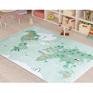 Mani Textile - Venta al por mayor Alfombra pequeña - Niños y bebés - Alfombra infantil mapa mundial, verde